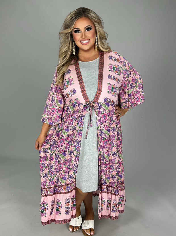 SALE!! LD-R {There She Goes} Umgee Pink Mix Floral Kimono PLUS SIZE XL 1X 2X