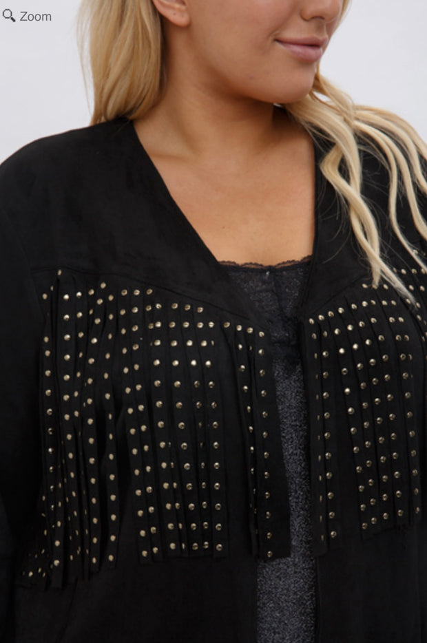 47 OT {Let Me See} VOCAL Black Studded Fringe Jacket PLUS SIZE XL 2X 3X