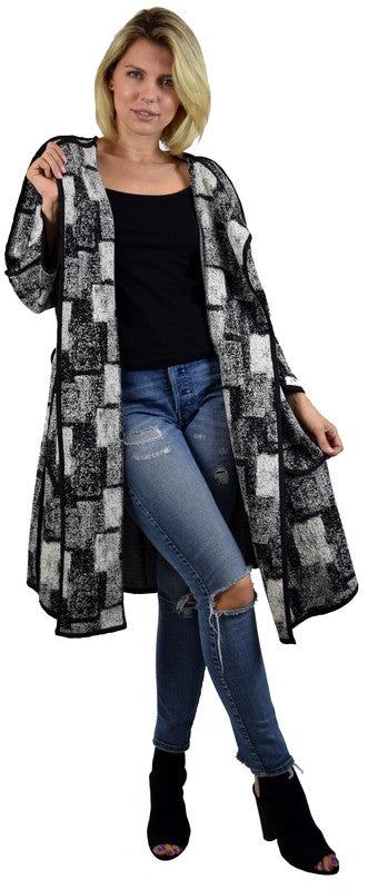 69 OT {Simple Reminder} Black/Ivory Square Print Blazer w Pockets PLUS SIZE 1X 2X 3X