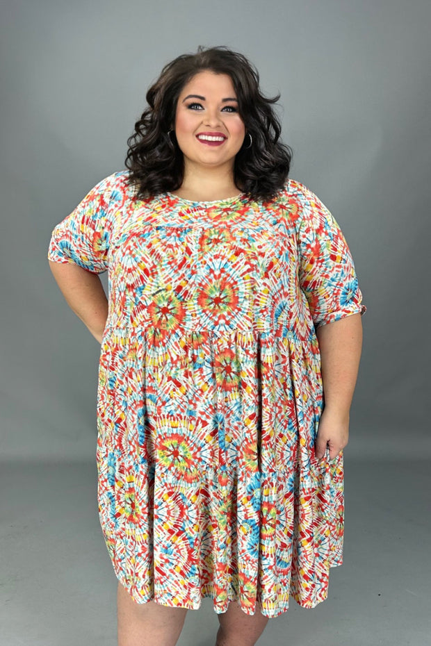 SALE!! 43 PSS-H {Only For Me} Red Tie Dye Tiered Dress EXTENDED PLUS SIZE 3X 4X 5X