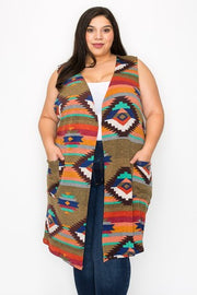 21 OT {El Paso Evenings} Olive Tribal Print Vest w Pockets  EXTENDED PLUS 3X 4X