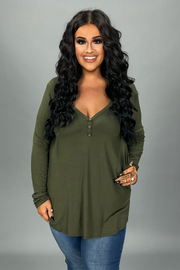 24 SLS {Be Reasonable} Olive Long Sleeve V-Neck Top PLUS SIZE 1X 2X 3X