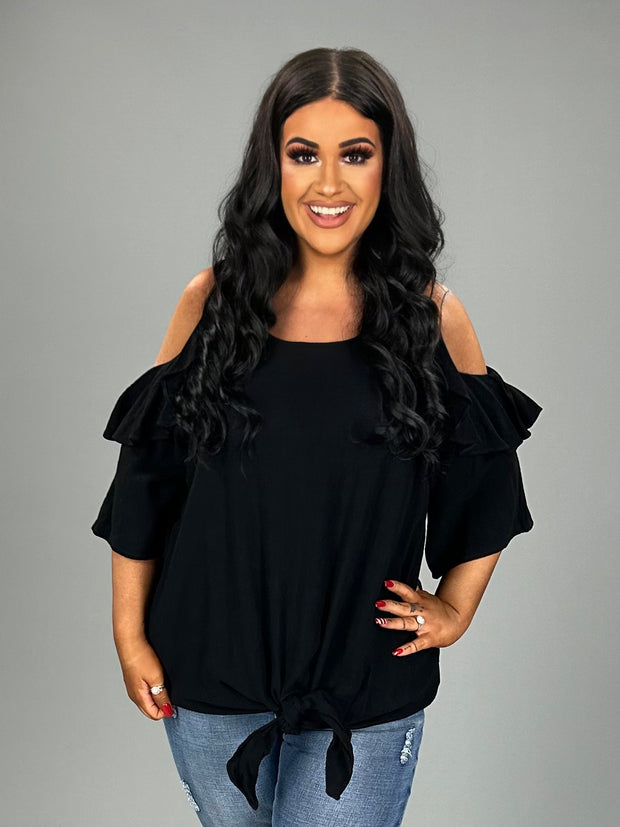 SALE!! 12 OS-C {Wit And Wonder} Umgee! Black Cold Shoulder Top PLUS SIZE XL 1X 2X