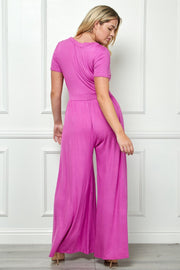 LD-Q {Royal Status} Purple High Waist  Wide Flair Jumpsuit PLUS SIZE 1X 2X 3X