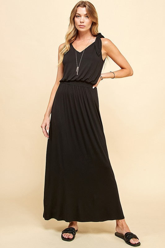 SALE!! LD-O {For A Change} Black Maxi Dress w/Shoulder Ties PLUS SIZE XL 2X 3X