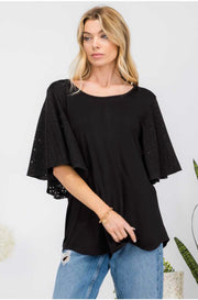 54 SD {Not So Subtle} Black Eyelet Bat Wing Sleeve Top PLUS SIZE 1X 2X 3X