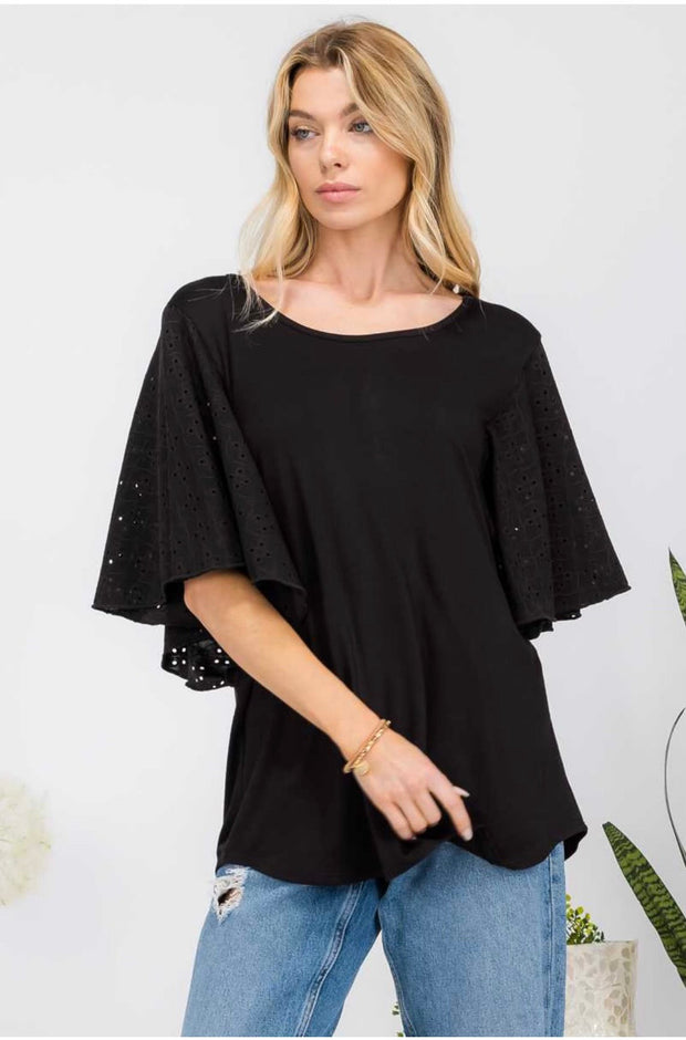 SALE!! 54 SD {Not So Subtle} Black Eyelet Bat Wing Sleeve Top PLUS SIZE 1X 2X 3X