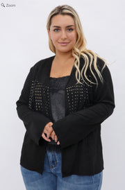 47 OT {Let Me See} VOCAL Black Studded Fringe Jacket PLUS SIZE XL 2X 3X