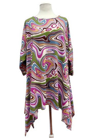 65 PQ {First Swirl} Fuchsia Swirl Print Asymmetrical Top EXTENDED PLUS SIZE 3X 4X 5X