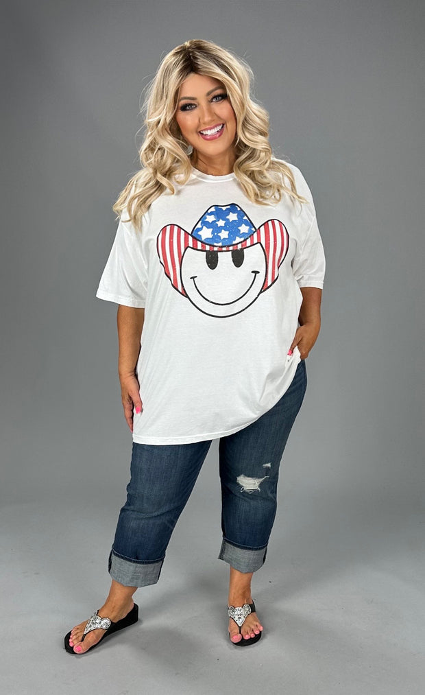 79 GT {Patriotic Smiley} White Graphic Tee PLUS SIZE 1X 2X 3X