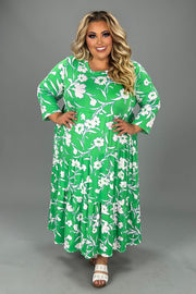 SALE!! LD-C {First To Arrive} Green White Floral Tiered Maxi Dress PLUS SIZE XL 2X 3X