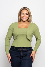 43 OT {Promise To Stay} Olive Ribbed Bolero Cardigan PLUS SIZE 1X 2X 3X