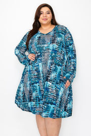 SALE!! 27 PLS {Got My Interest} Blue Print V-Neck Dress EXTENDED PLUS SIZE 4X 5X 6X