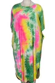 LD-S {In My Element} Yellow/Green Tie Dye Maxi Dress CURVY BRAND!!! EXTENDED PLUS SIZE XL 2X 3X 4X 5X 6X