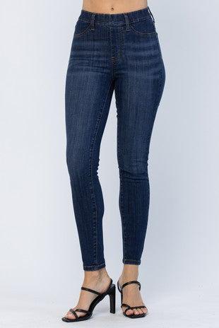 SALE!! LEG-72 {Judy Blue} Med Blue Pull On Skinny Jeans w/Patch Pkts EXTENDED PLUS SIZE 18 20 22 24