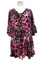 SALE!!  54 PSS-M {Hear The Roar} Fuchsia Leopard Babydoll Top  EXTENDED PLUS SIZE 1X 2X 3X 4X 5X