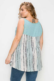 49 SV {Tinted View} Mint Tank Top w/Bamboo Print EXTENDED PLUS SIZE 4X 5X 6X