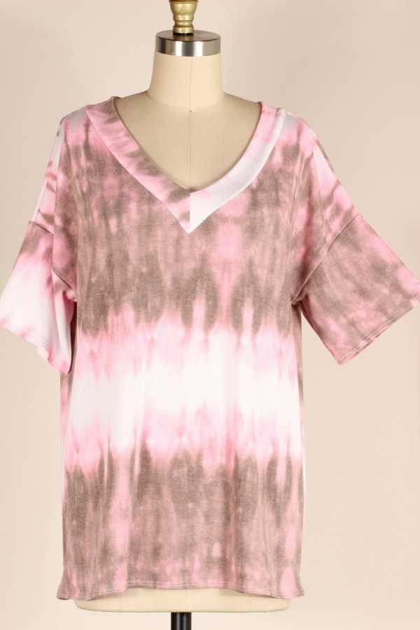 25 PSS {Softest Touch} Pink Tie Dye V-Neck Top PLUS SIZE 1X 2X 3X