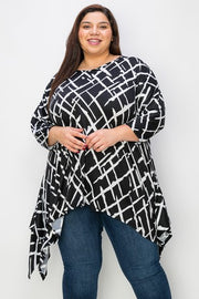 52 PQ {Make Your Day} Black Brush Stroke Print Asymmetrical Top EXTENDED PLUS SIZE 3X 4X 5X