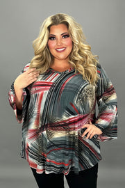 SALE! 85 PQ-R {Good Times Ahead}  SALE!! Pewter Print V-Neck Top EXTENDED PLUS SIZE 1X 2X 3X 4X 5X