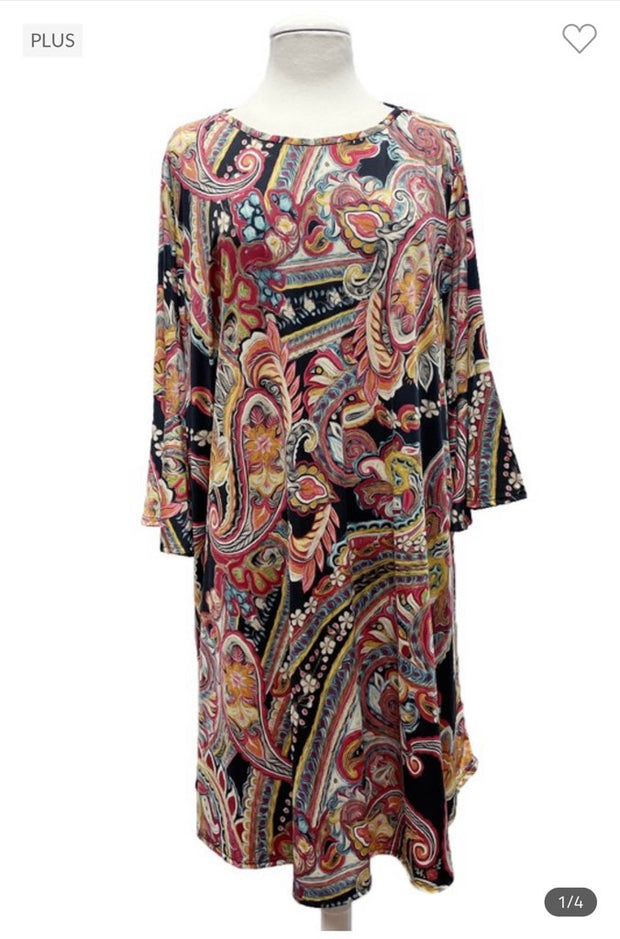 SALE!! 85 PQ {Obvious Choice} Red/Black Paisley Print Dress EXTENDED PLUS SIZE 3X 4X 5X