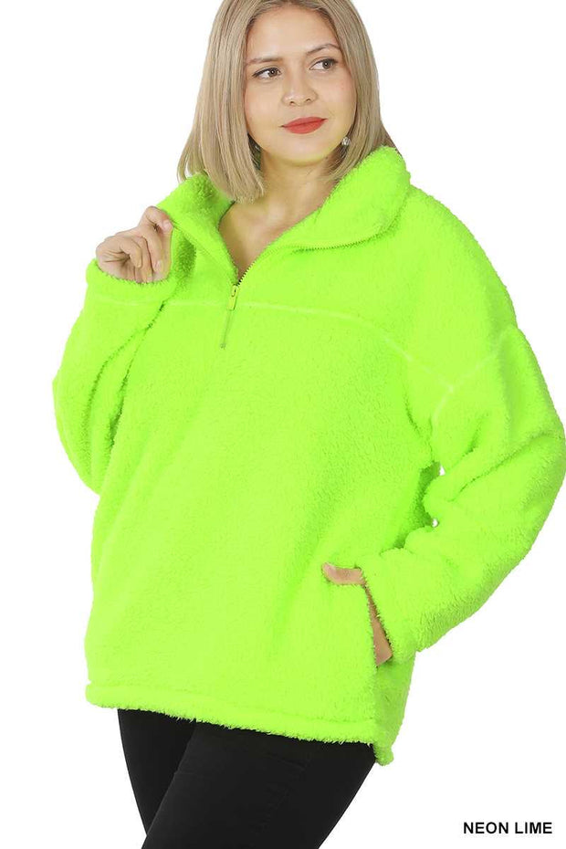 31 SLS-A {For The Moment} Neon  Lime Fleece Pullover PLUS SIZE 1X 2X 3X