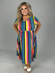 SALE!! 42 PSS-E {Endlessly Obsessed} Multi-Color Stripe Print Dress EXTENDED PLUS SIZE 1X 2X 3X 4X 5X