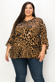 25 PQ {Spot Me If You Can} Brown Leopard Print V-Neck Top EXTENDED PLUS 4X 5X 6X