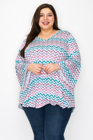 14 PQ {Rest Your Mind} Ivory/Multi Zig Zag Print Tunic EXTENDED PLUS SIZE 3X 4X 5X