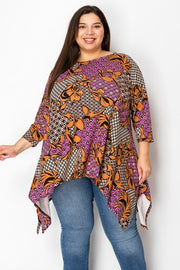 38 PQ {Take A Hint} Purple Print Asymmetrical Top EXTENDED PLUS SIZE 3X 4X 5X