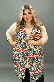 35 OT {On A Power Trip} Multi-Color Striped Animal Print Vest  EXTENDED PLUS SIZE 3X 4X 5X