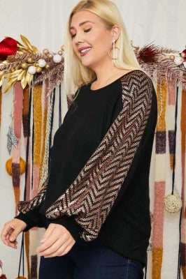 74 CP {Still Your Best} Black/Brown Sequin Top PLUS SIZE 1X 2X 3X