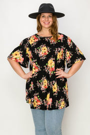 59 PSS {A Little Curvy Yellow} Black/Yellow Floral Top PLUS SIZE 1X 2X 3X