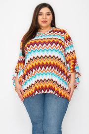 43 PQ {Across The Horizon} Rust/Orange Zig-Zag Print Top EXTENDED PLUS SIZE 4X 5X 6X