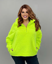 31 SLS-A {For The Moment} Neon  Lime Fleece Pullover PLUS SIZE 1X 2X 3X