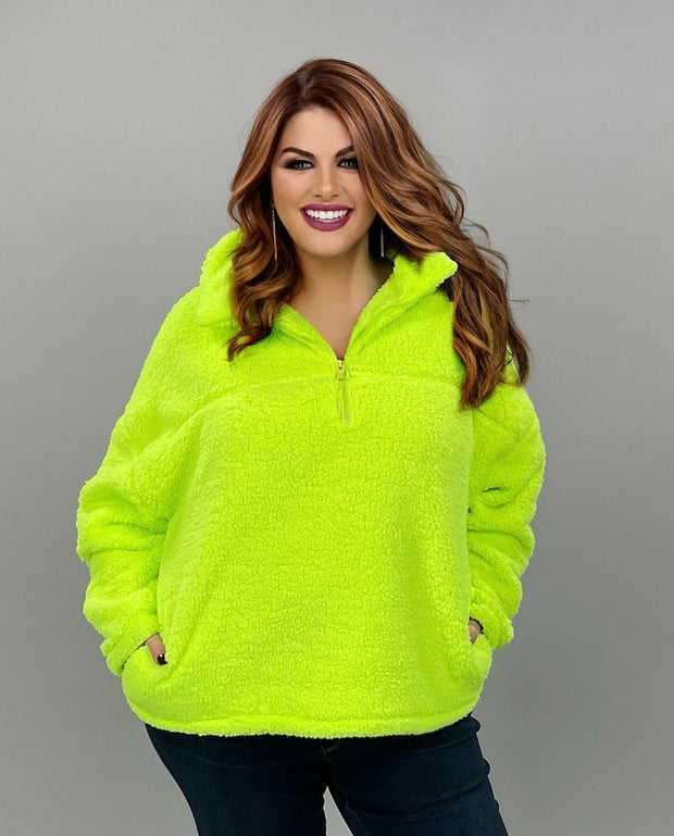 31 SLS-A {For The Moment} Neon  Lime Fleece Pullover  PLUS SIZE 1X 2X 3X