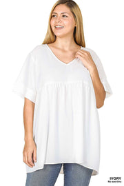 28 SSS {Hometown Hero} Ivory V-Neck Babydoll  Top PLUS SIZE 1X 2X 3X