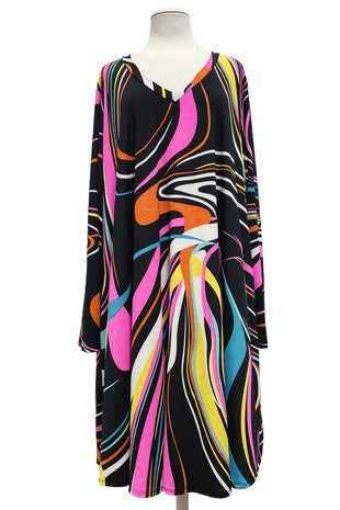 SALE!! 22 PLS {Keep It Sassy} Black/Multi-Color Print V-Neck Dress EXTENDED PLUS SIZE 4X 5X 6X