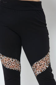 BT-C {Little Bit Of Wild} VOCAL Black Leggings w/Leopard Lace PLUS SIZE 1X 2X 3X