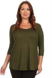 67 SQ {Be Happy With Who You Are} Olive 3/4 Sleeve Top PLUS SIZE 1X 2X 3X