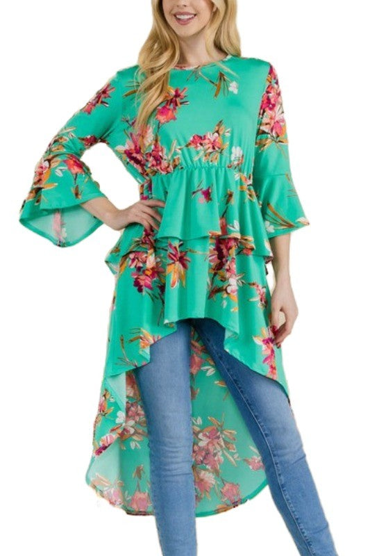 LD-I {Making Big Moves} Mint Floral High/Low Tunic PLUS SIZE 1X 2X 3X