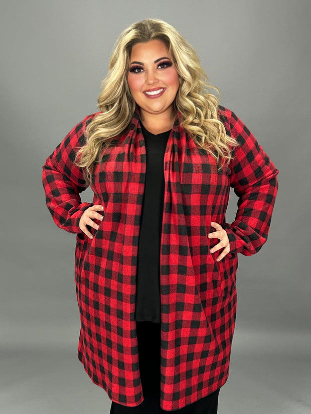 57 OT-H {In Session} Red/Black Check Print Duster w/Pocket PLUS SIZE 1X 2X 3X 4X 5X