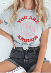 SALE!! 32 GT-C (You Are Enough) Gray Smiley Face Graphic Tee PLUS SIZE 1X 2X 3X