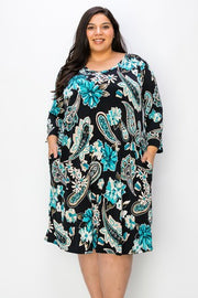 SALE!! 32 PQ {Prove Me Wrong} Black/Teal Paisley Dress EXTENDED PLUS SIZE 3X 4X 5X