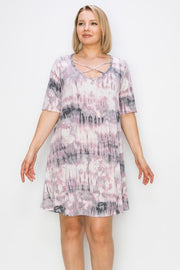 74 PSS {Mauve Delight} Mauve/Grey Criss-Cross Dress EXTENDED PLUS SIZE 3X 4X 5X