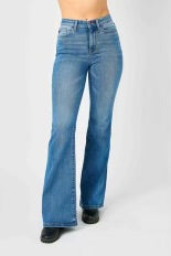 LEG-37 {Judy Blue} Med Blue Classic Flare Jeans EXTENDED PLUS SIZE 16 18 20 22