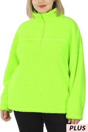 31 SLS-A {For The Moment} Neon  Lime Fleece Pullover  PLUS SIZE 1X 2X 3X