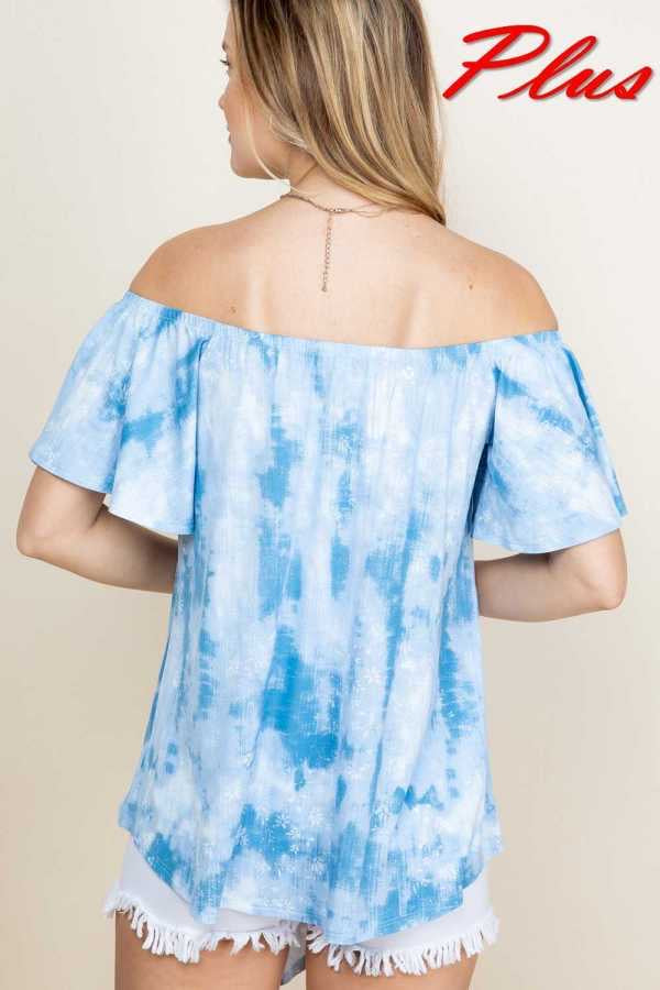 73 OS {Easy Like Sunday} BlueTie Dye Off Shoulder Top PLUS SIZE XL 2X 3X