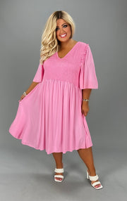 33 SSS-U {Look Stunning In Curvy} Pink Smocked Dress CURVY BRAND!!!  PLUS SIZE XL 2X 3X