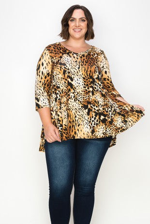 57 PQ {Something Wild} V-Neck Leopard Print Top EXTENDED PLUS SIZE 3X 4X 5X